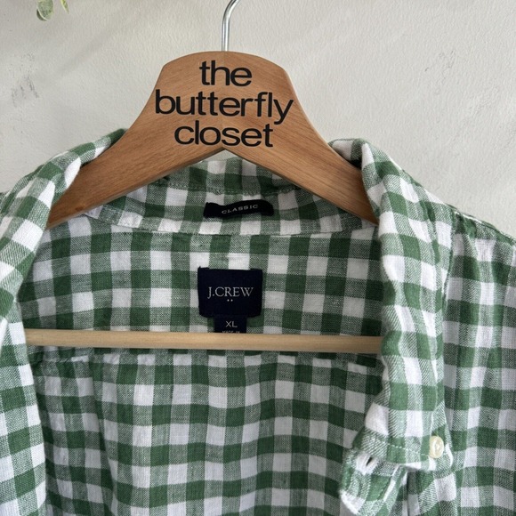 Men’s J. Crew Green gingham Plaid Linen Blend Button Down Shirt XL - Picture 4 of 4